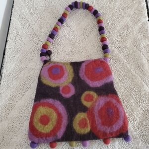 RISING TIDE Nepal Purple Felted Wool Artsy Hand Bag Funky Hippie Natural Granola